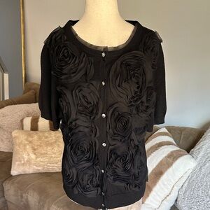 LOFT Black Button Down Shirt with Floral Accents